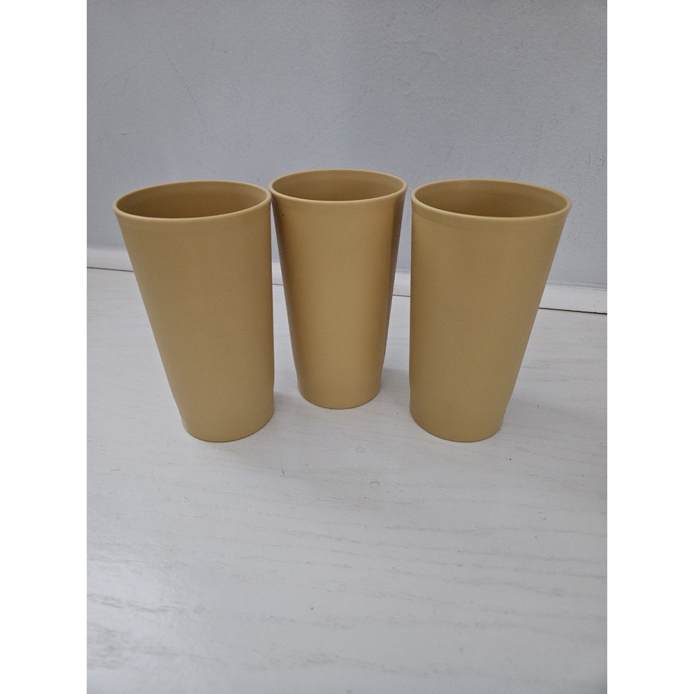Set of 3 Vintage Tupperware Harvest Gold 12 oz Tumblers #873 NO LIDS